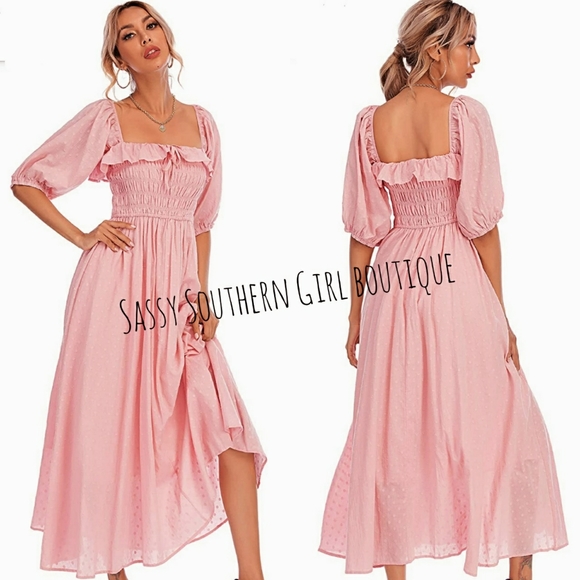 Sassy Southern Girl Boutique Dresses & Skirts - 🆕⭐ Boho rose pink smocked swiss dot dress